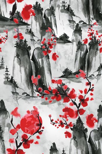 757428-中国风水墨画桃园