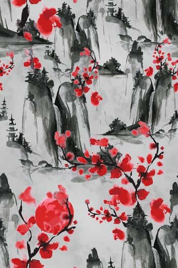 757429-中国风水墨画桃园灰