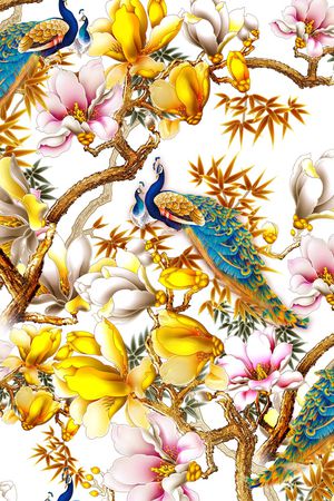 孔雀羽毛印花华亿平台图片