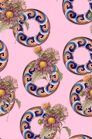 抽象手绘水彩画植物花卉数码印花印花华亿平台图片