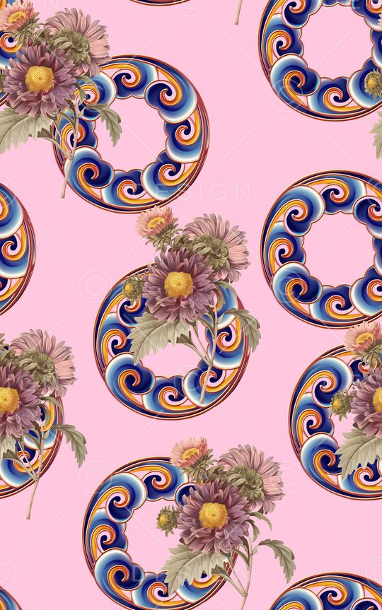 抽象手绘水彩画植物花卉数码印花印花华亿平台图片