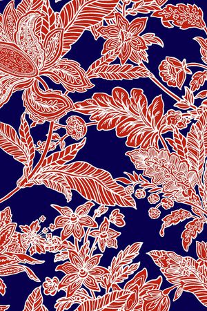 藏青底花夲印花华亿平台图片