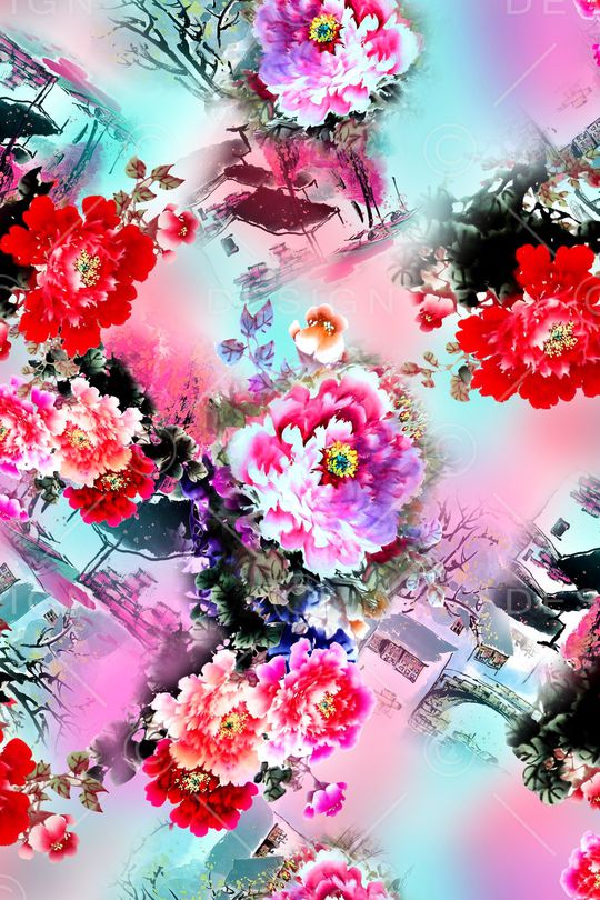 牡丹花印花华亿平台图片