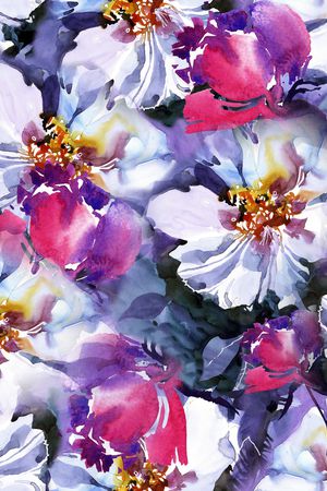 水彩手绘梦幻花卉印花华亿平台图片