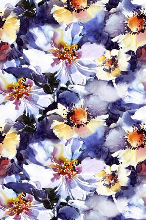 水彩手绘梦幻花卉印花华亿平台图片