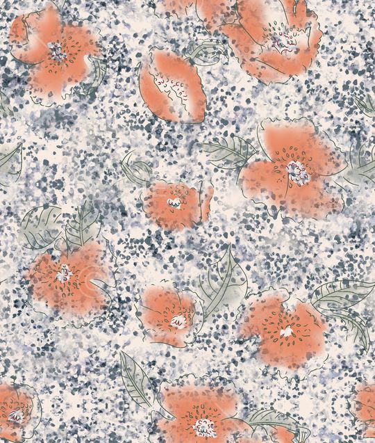 朦胧水彩花卉印花华亿平台图片