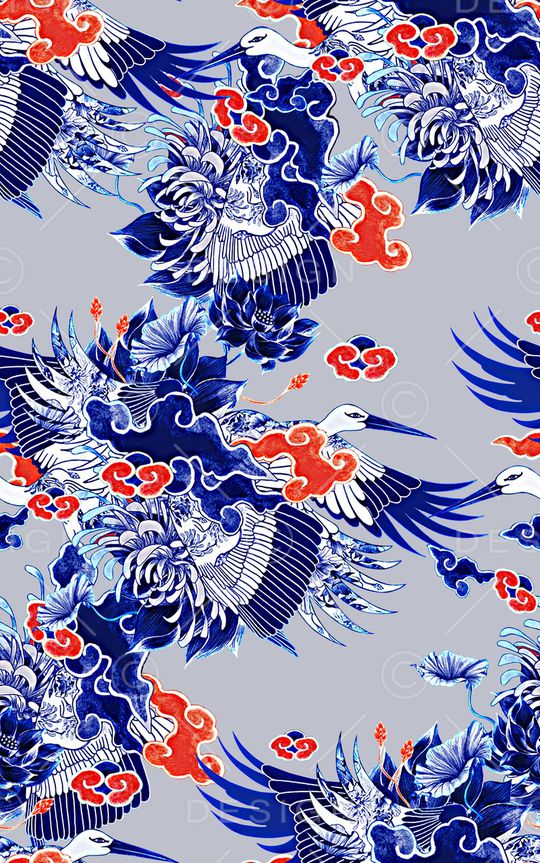 抽象手绘几何纹理动物中国风数码印花印花华亿平台图片