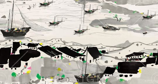 水墨画印花华亿平台图片