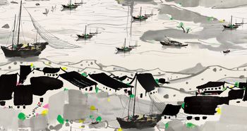 水墨画印花华亿平台图片