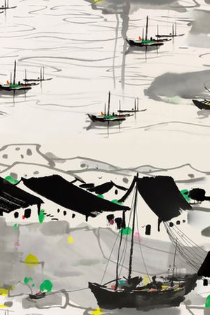 水墨画印花华亿平台图片