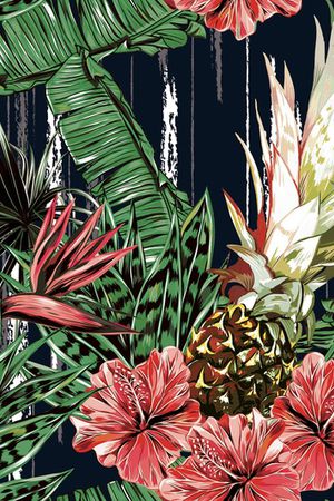 热带花卉印花华亿平台图片