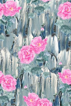 抽象手绘水彩画植物花卉数码印花印花华亿平台图片