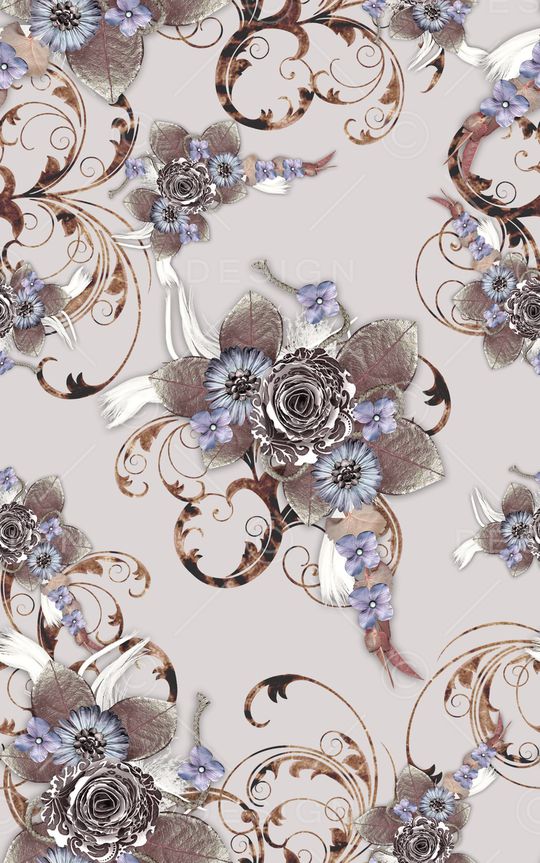 抽象手绘3D植物花卉数码印花印花华亿平台图片