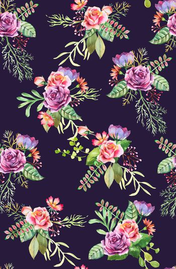 770238-欧美 手绘 素雅 水彩 植物 花朵