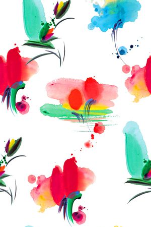 抽象手绘水彩画几何纹理数码印花印花华亿平台图片