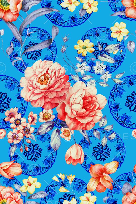 青花底纹印花华亿平台图片