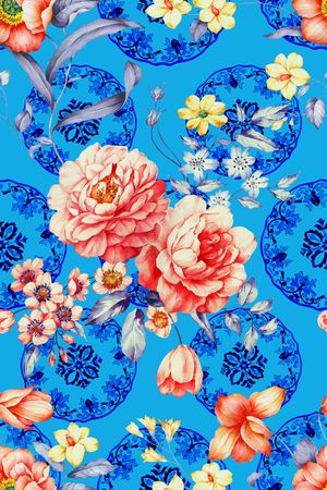 青花底纹印花华亿平台图片