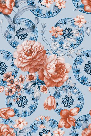 青花底纹印花华亿平台图片