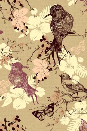 鸟、蝴蝶、葡萄印花华亿平台图片