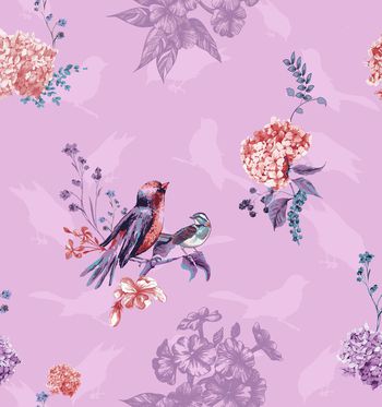 花鸟、装饰、绣球花印花华亿平台图片