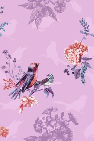 花鸟、装饰、绣球花印花华亿平台图片