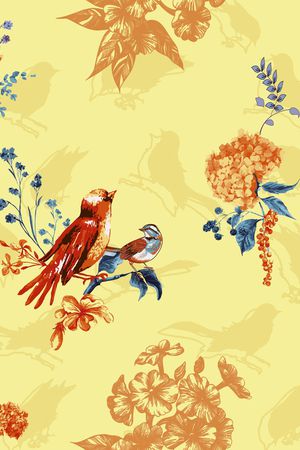 花鸟、装饰、绣球花印花华亿平台图片