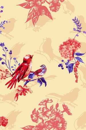 花鸟、装饰、绣球花印花华亿平台图片