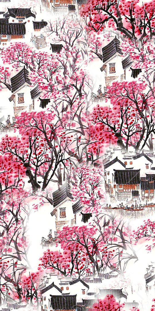 手绘风景印花华亿平台图片