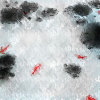 水墨、写意、荷花印花华亿平台图片