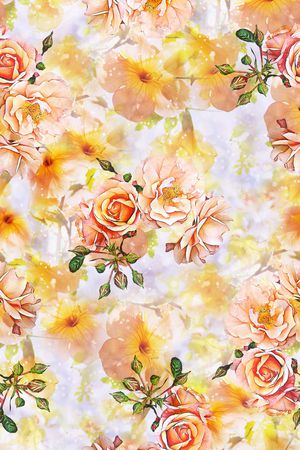 抽象手绘水彩画植物花卉数码印花印花华亿平台图片