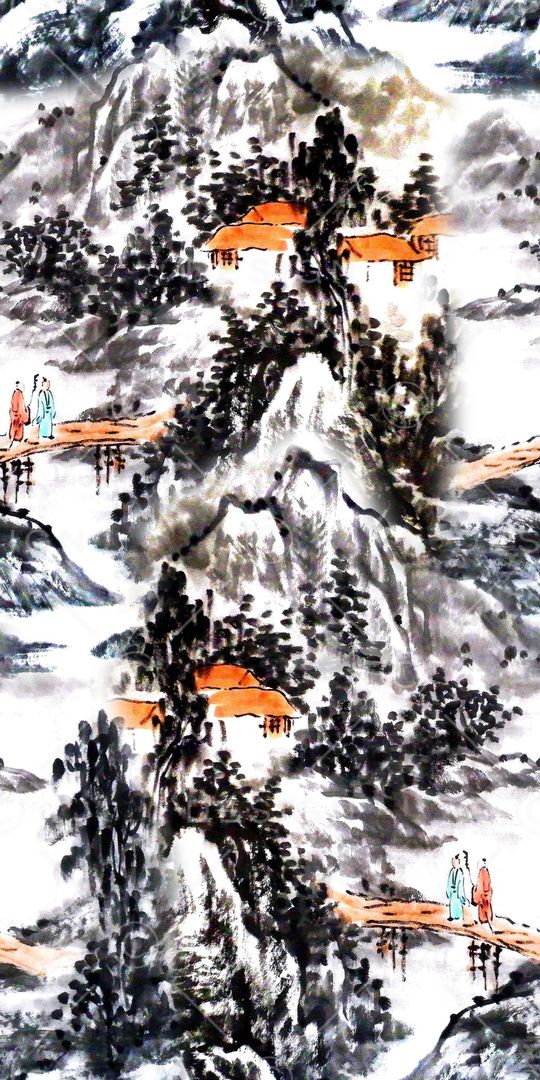 工笔画印花华亿平台图片