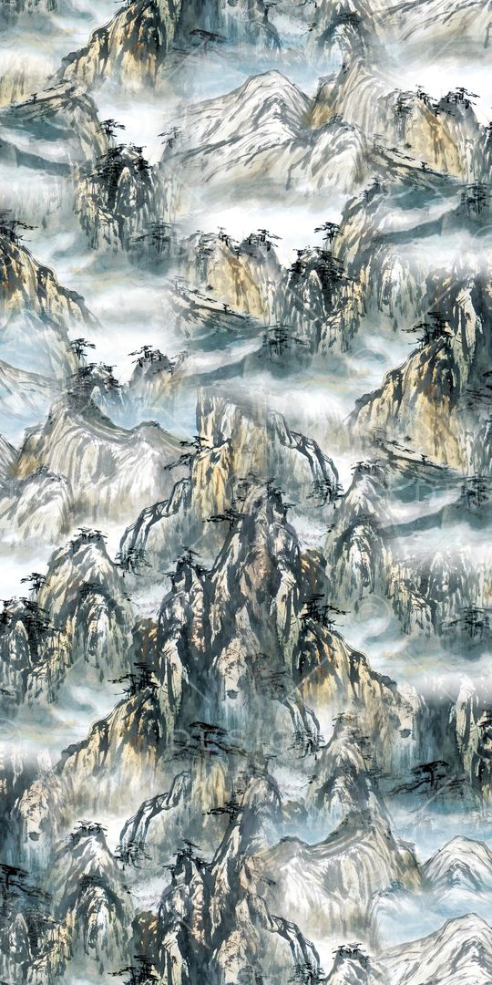 手绘山脉印花华亿平台图片