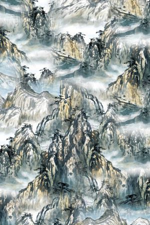 手绘山脉印花华亿平台图片