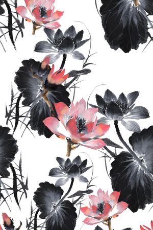 水墨画印花华亿平台图片