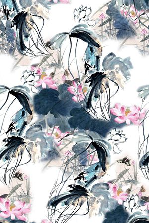 抽象手绘水彩花植物花卉数码印花印花华亿平台图片