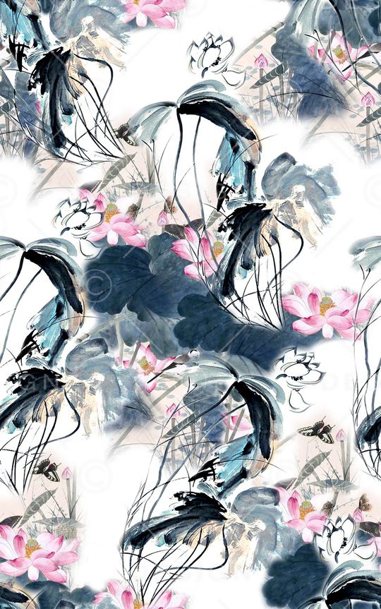 抽象手绘水彩花植物花卉数码印花印花华亿平台图片