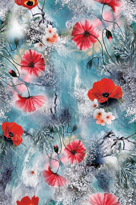 罂粟花印花华亿平台图片