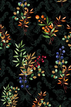 植物叶子印第安波西米亚浆果印花华亿平台图片