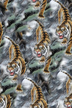 抽象手绘水彩花动物老虎民族风中国风数码印花印花华亿平台图片