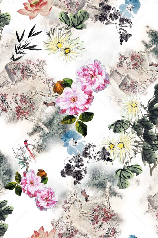 水墨印花华亿平台图片