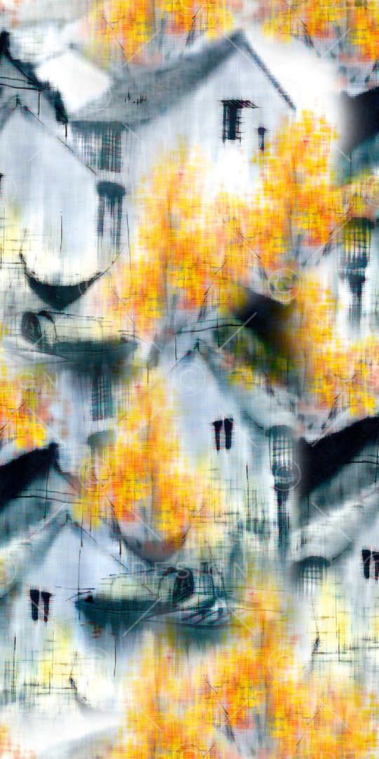 山水风景印花华亿平台图片