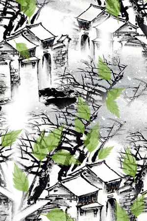 水墨风景印花华亿平台图片