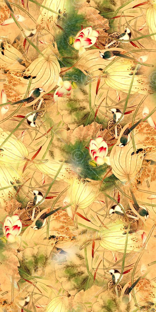 手绘荷花印花华亿平台图片