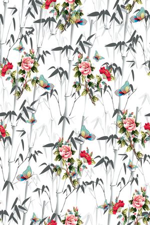 竹叶花印花华亿平台图片