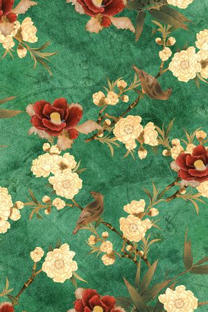 工笔花卉印花华亿平台图片