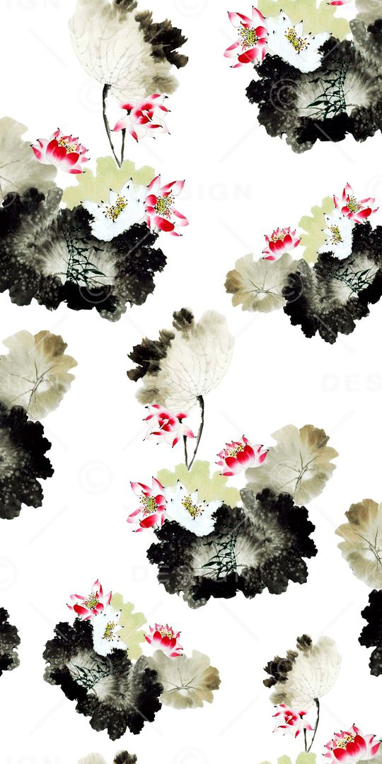 水墨荷花印花华亿平台图片