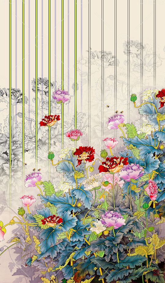 罂粟花印花华亿平台图片