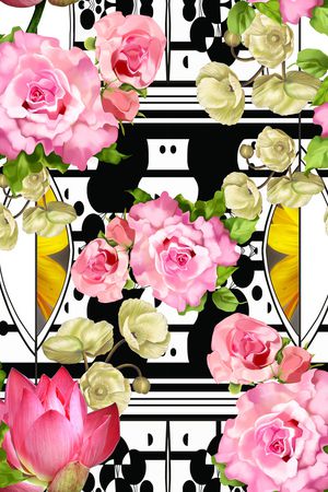 黑白图案印花华亿平台图片