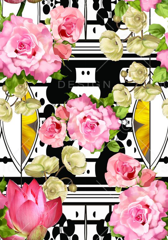 黑白图案印花华亿平台图片