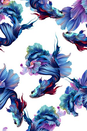 抽象手绘水彩画几何动物鱼数码印花印花华亿平台图片